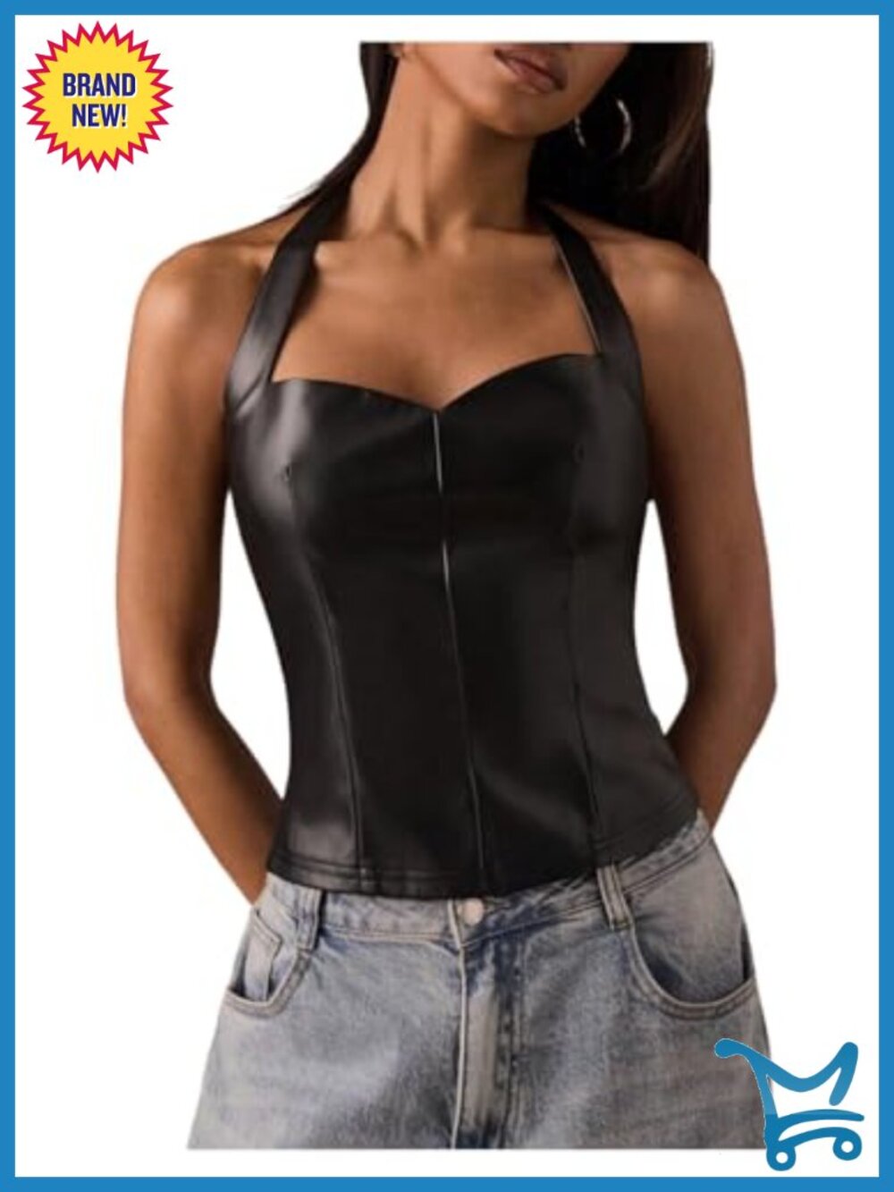 Floerns PU Leather Halter Tank Top Sleeveless Backless Corset Rave Going Out